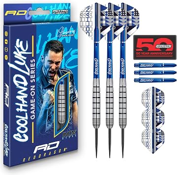 RED DRAGON Game On Professional Player Series Steel Tip Darts Set - Stainless Steel Darts with VRX Shafts & Flights - Available in Iceman, Coolhand & Snakebite Styles