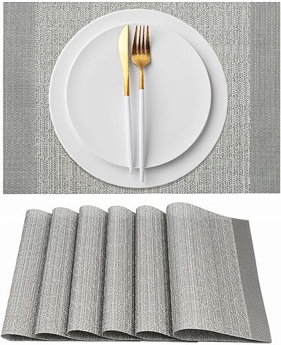 AHHFSMEI Juego de 6 manteles individuales de vinilo tejido de plástico de 18.1 x 13 pulgadas, antideslizantes, resistentes al calor, lavables,
