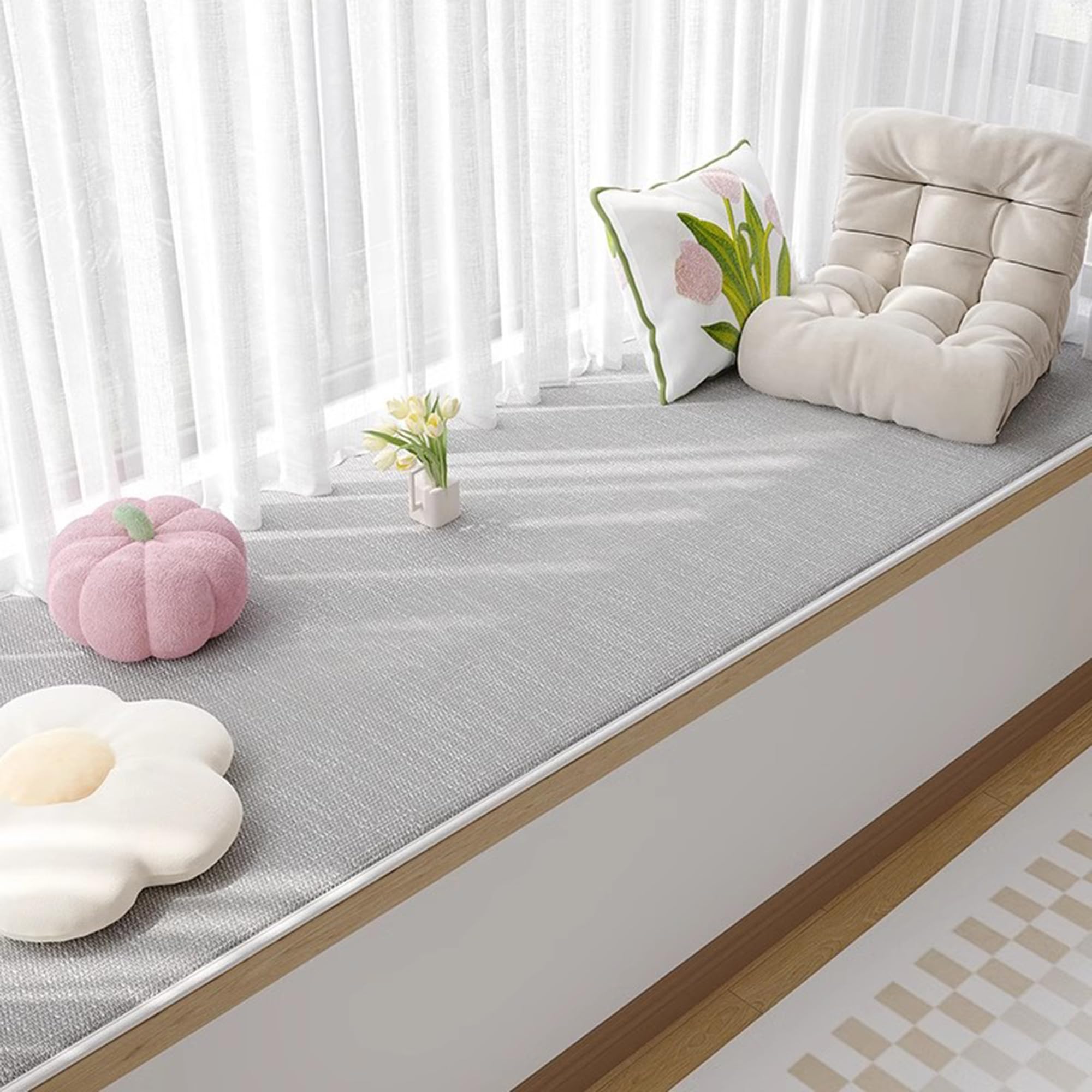 Coussin de banc en fourrure gris抗滑落170x65cm 解决硬木椅冰冷问题