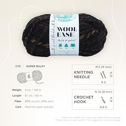 Vista 138 de Lion Brand Yarn Wool-Ease Thick & Quick Yarn - 318.2 ft, Graphite Grafito