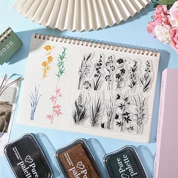 GLOBLELAND Flowers Grass Reeds Clear Stamps for DIY Scrapbooking Wildflowers Silicone Stamp Seals 5.9x5.9inch Transparent Stamps for Cards Making Journal Decoration