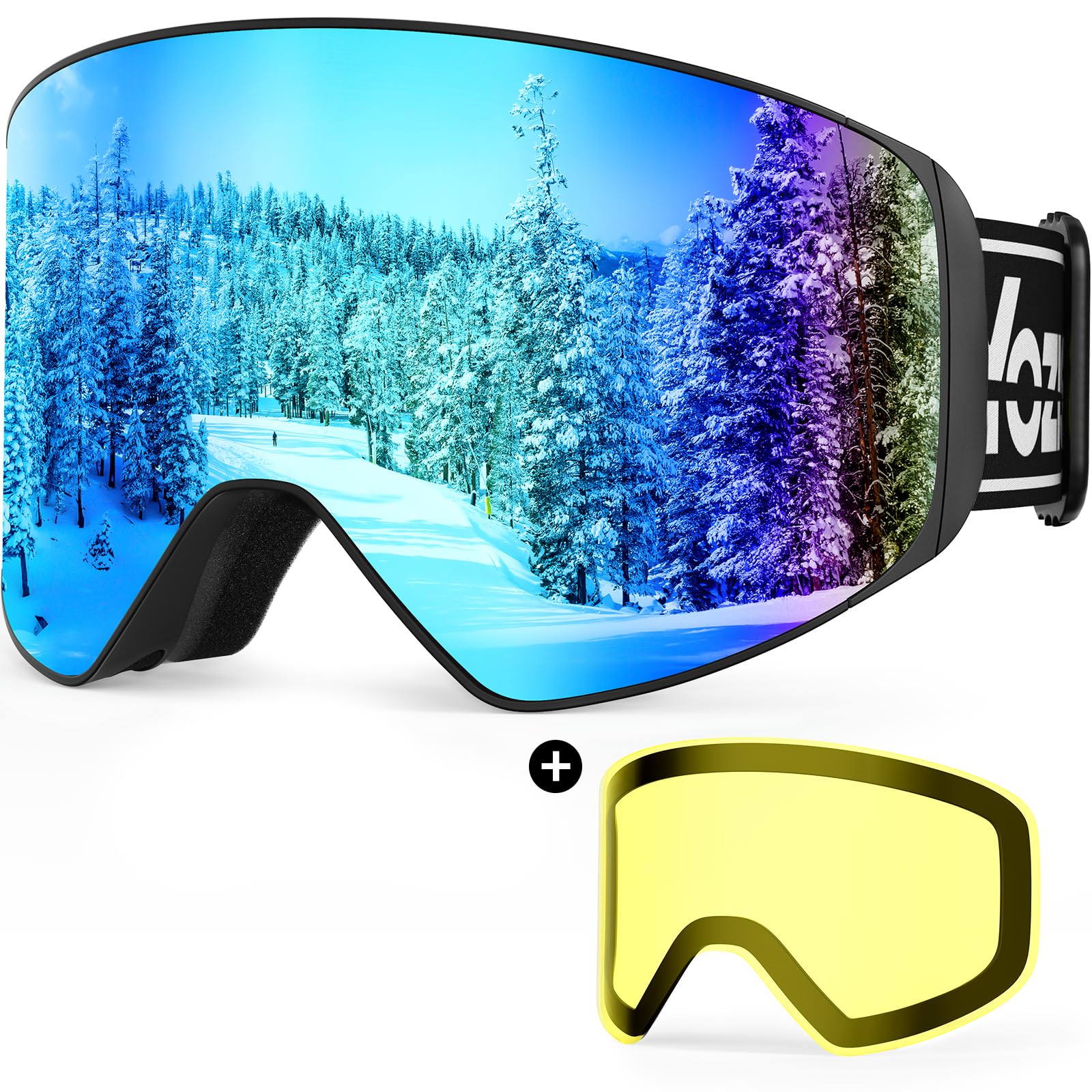 OTG Skibrille für Herren Damen,Snowboardbrille für Brillenträger Anti-Beschlag & 100% UV-Schutz,OTG Skibrille Herren Schneebrille für Skifahren & Wintersport