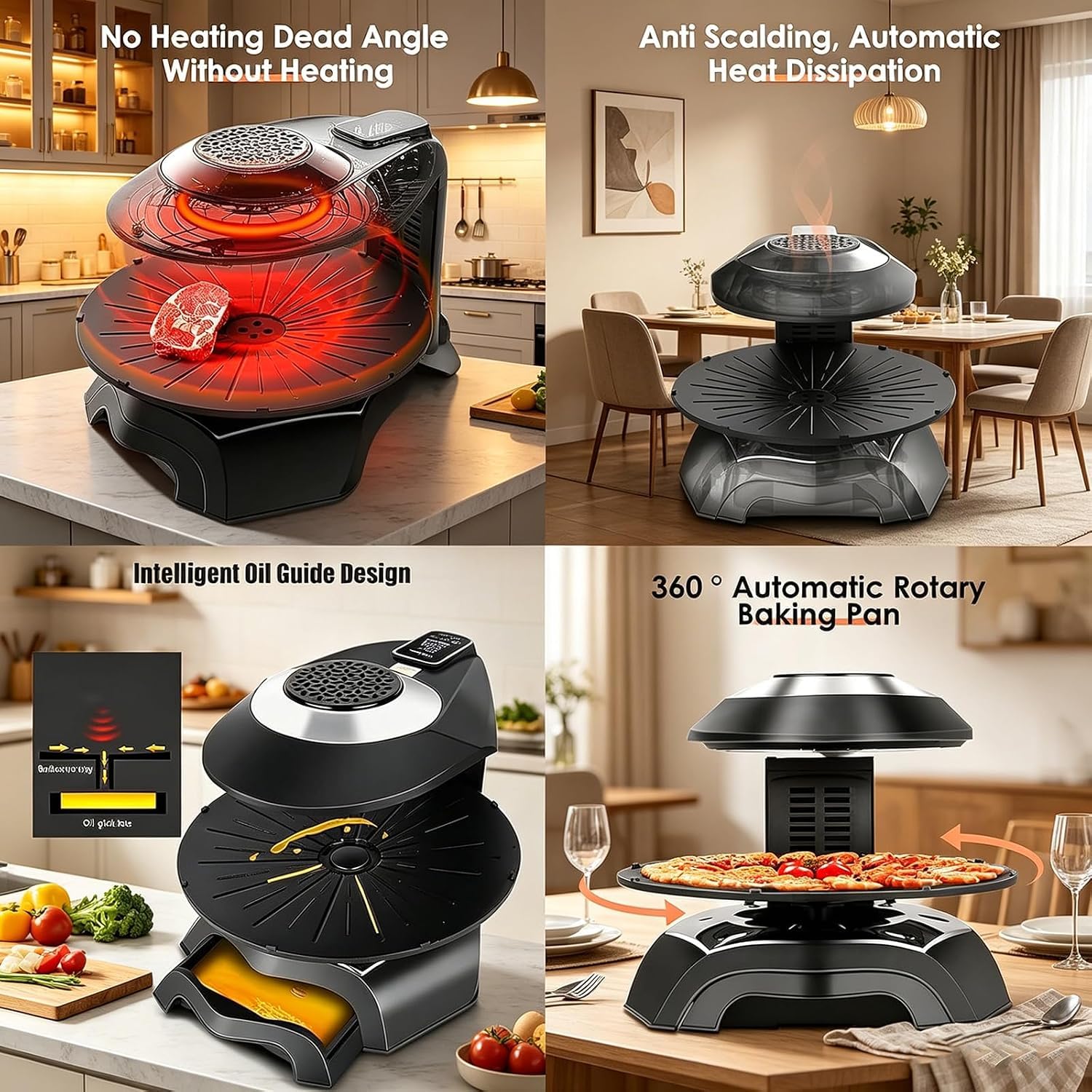 Griglia Elettrica Senza Fumo, Barbecue da Interno con Temperatura Regolabile da 80 A 280 °c, Rotazione A 360 °c, Superficie Antiaderente, Ideale per Casa E Ristoranti, Timer da 1 A 80 Minuti.