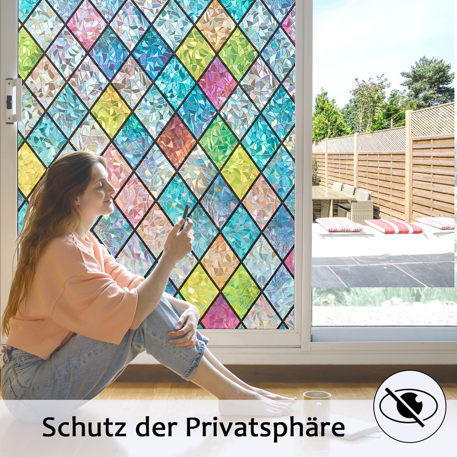 Pellicola protettiva per finestre, opaca, effetto arcobaleno, statica, per finestre, multicolore, effetto arcobaleno, 60 x 300 cm, senza colla, protezione UV per soggiorno, cucina, bagno