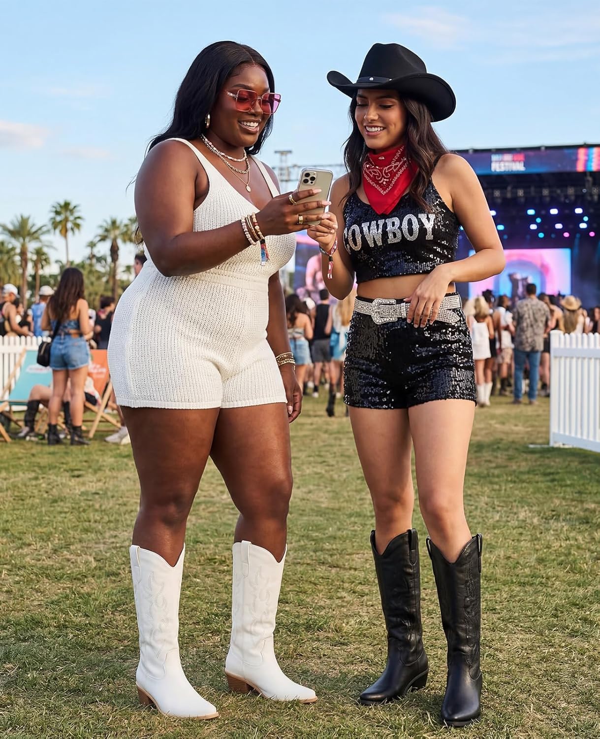 Pasuot Western Cowboy Boots for Women - Knee High Wide Calf Cowgirl Boots, Slip On Pointed Toe Chunky Heel Fashion Retro Classic Pull On Tall Boot for ladies Party concert