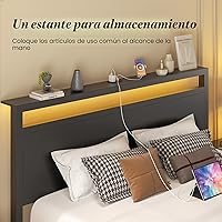 Vista 6 de Fluest Queen Bed Frame with Headboard & Footboard, Bed Frame with Built-in Charging Station & LED Light, Storage Shelf, Noise-Free, No Box Spring