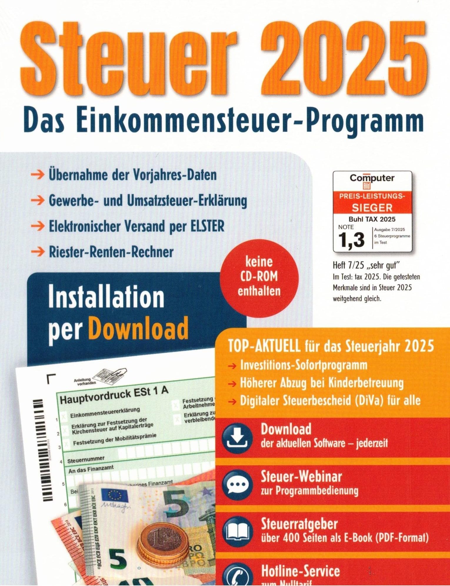 Aldi Steuer 2025 für die Steuererklärung 2025 am PC. Steuerprogramm 2025 - Freischalten per Aktivierungscode. Download