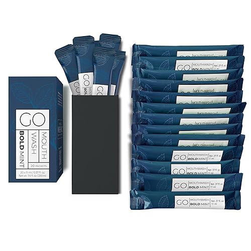 Bold Mint GO - Paquetes de enjuague bucal tamaño viaje - Mini enjuague bucal individual para aliento fresco - Diseño inteligente de paquete para