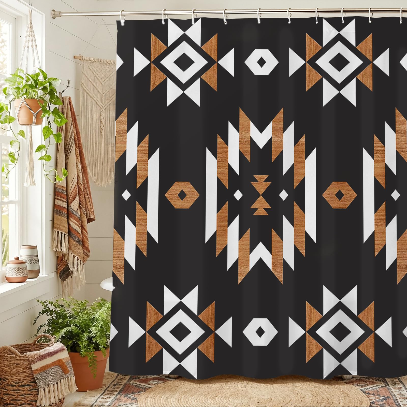 Mocsicka Western Aztec Shower Curtain Boho Aztec Shower Curtain for Bathroom Vintage Geometric Ethnic Tribal Bathroom Decor Waterproof Bath Curtain