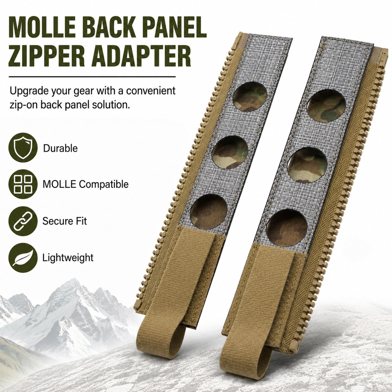 Genérico Adaptador Zipper Panel Trasero MOLLE, Conector Mochila Nylon | Accesorio Ligero 15x5x5cm for Unir Paneles Traseros Y Configuraciones De Mochila