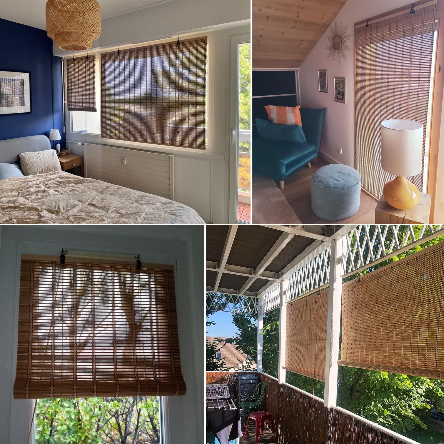Store Enrouleur Bambou Naturel,Store Venitien Store Bambou Exterieur Store Occultant Fenetre,Rideau Pare-Soleil Intimité pour Maison,Personnalisée,Largeur x Hauteur (90cm x 260cm)