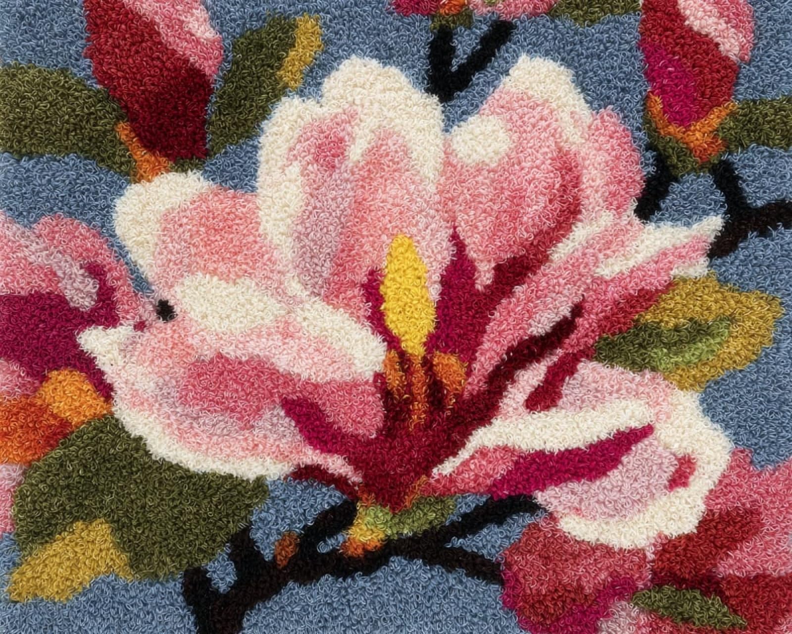 Wallphantom DIY Latch Hook Rug Kit Handmade Carpet,Beautiful Magnolia Flowers,Crochet Yarn Embroidery Needlework Hook Kit for Beginners,Home Decor Festival,Gift,80x160cm