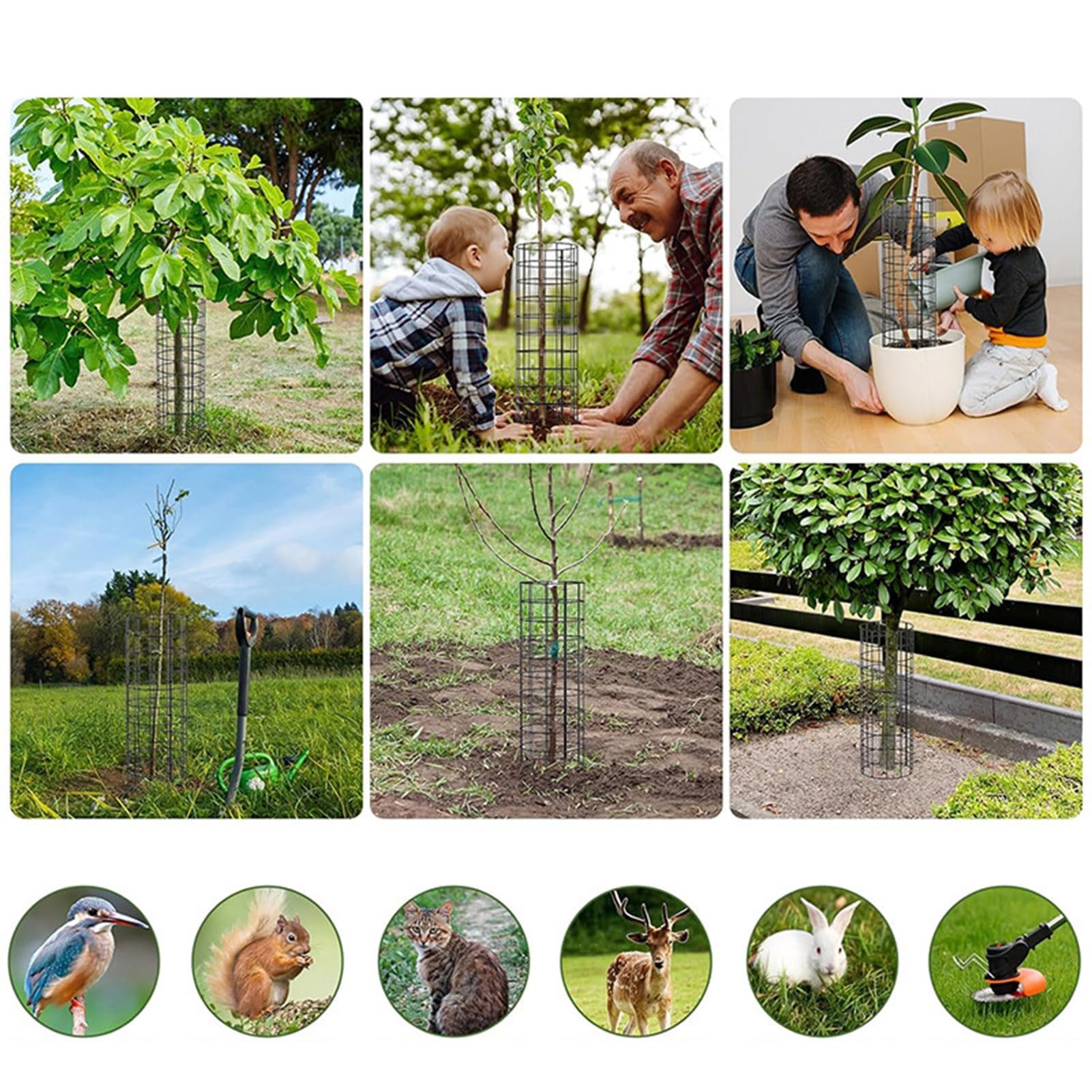 Lot de 9 protections de tronc d'arbre en maille métallique de 12,7 cm de diamètre x 40,6 cm de haut, avec attaches à fermeture éclair et piquets, protection extensible pour tronc d'arbre Lot de 9 protections de tronc d'arbre en maille métallique de 12,7 cm de diamètre x 40,6 cm de haut, avec attaches à fermeture éclair et piquets, protection extensible pour tronc d'arbre