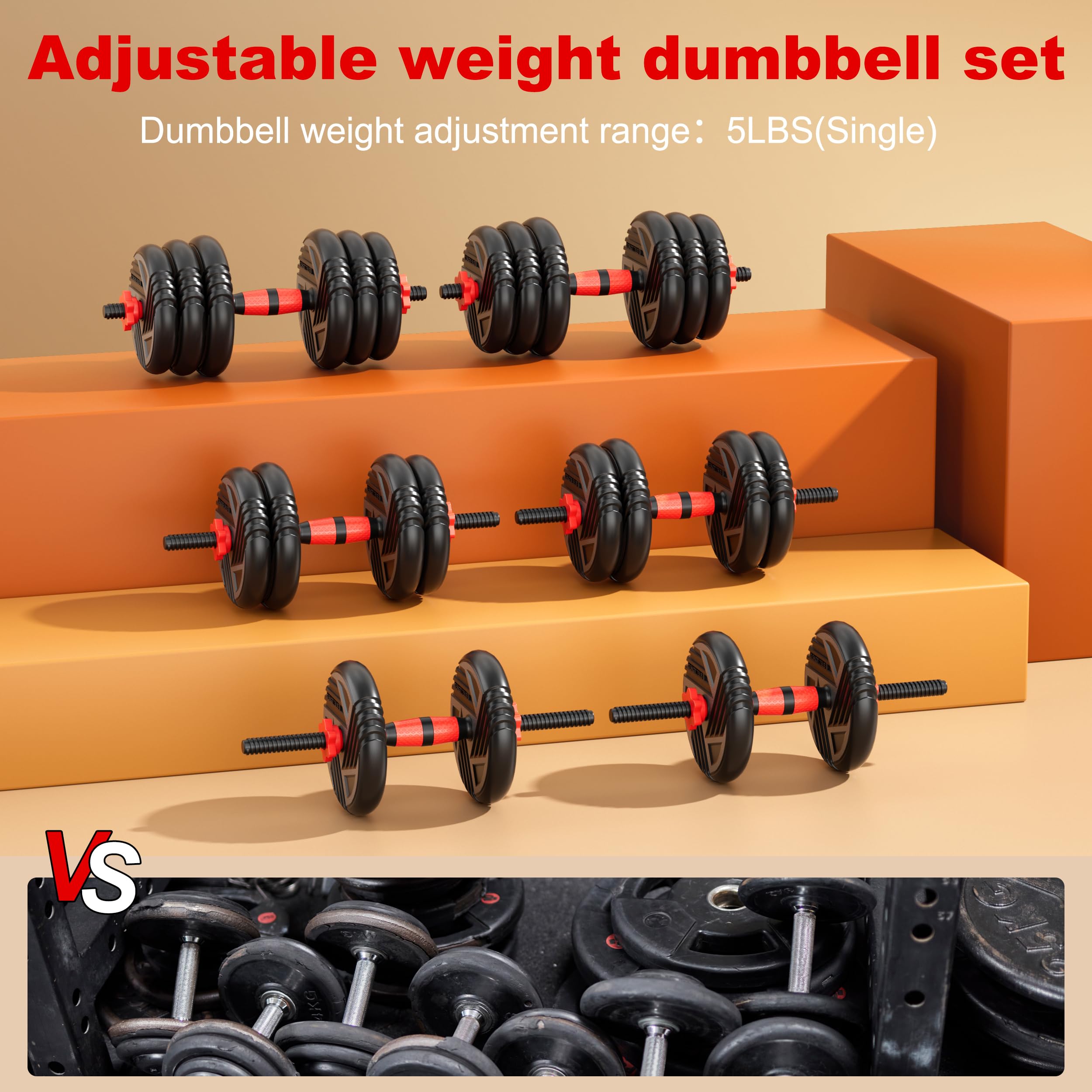 Adjustable Dumbbell Set, 20/30/45/70/90lbs, 5 in 1 Multi-Function Dumbbells | Converts to Barbell Kettlebell&Push up Stand, Free Weight Set for Home Gym Workout, Suitable for Men/Women Strength Training