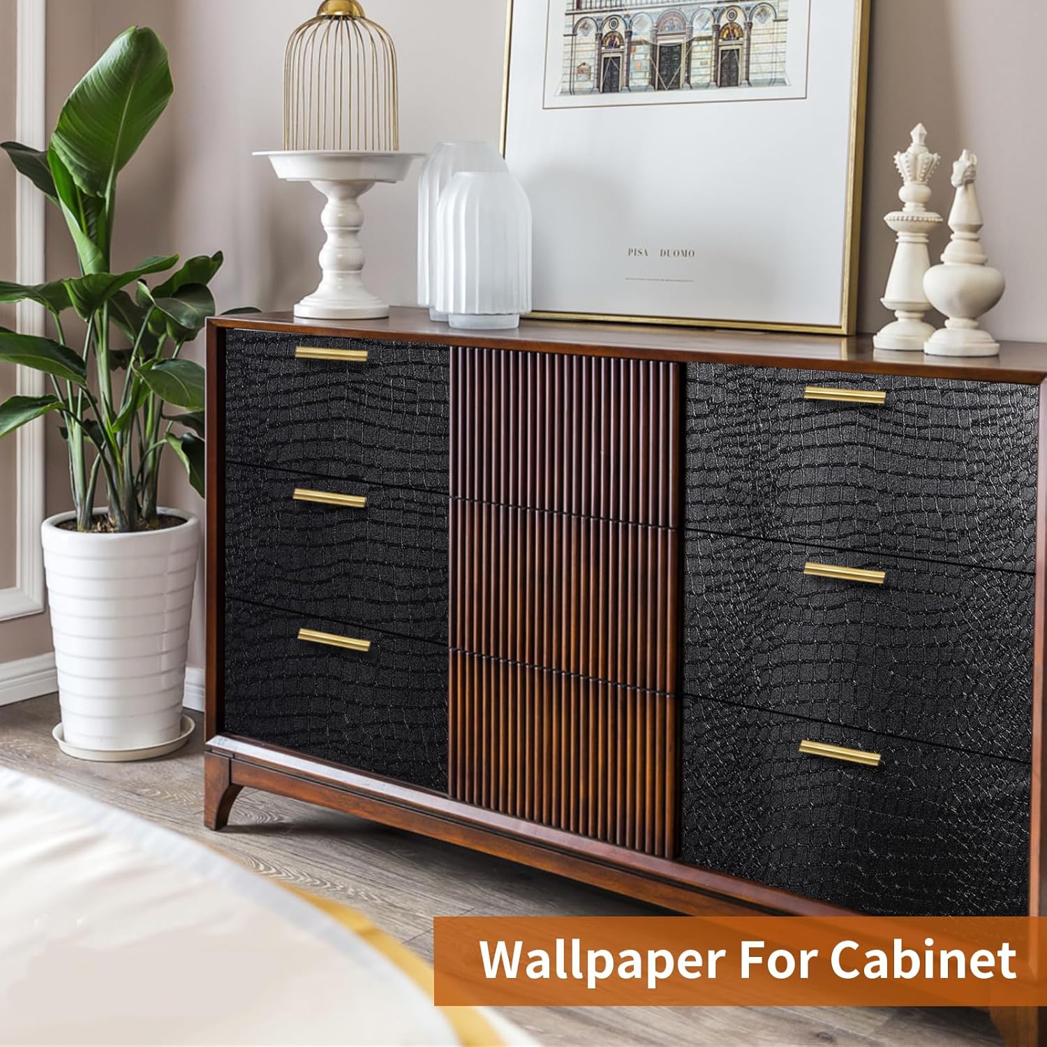 Kimhan Black Peel and Stick Wallpaper - Removable Crocodile Self Adhesive Embossed Easy Peel Off Contact Paper - Textured for Cabinet Bedroom 15.7" X 78.7"