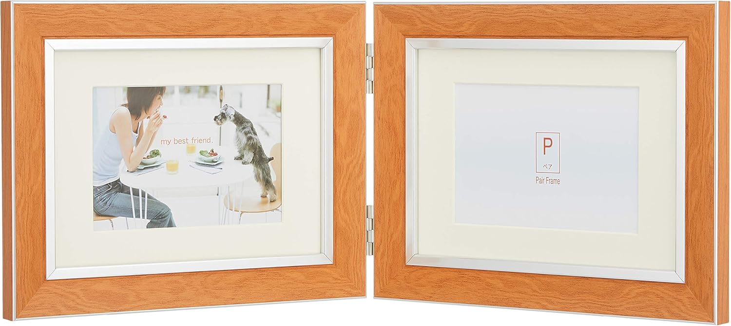 VANJOH PF-2LWT-LB Photo Frame, Pair Frame, Large, 2L, With Mat Mount, Horizontal, Light Brown