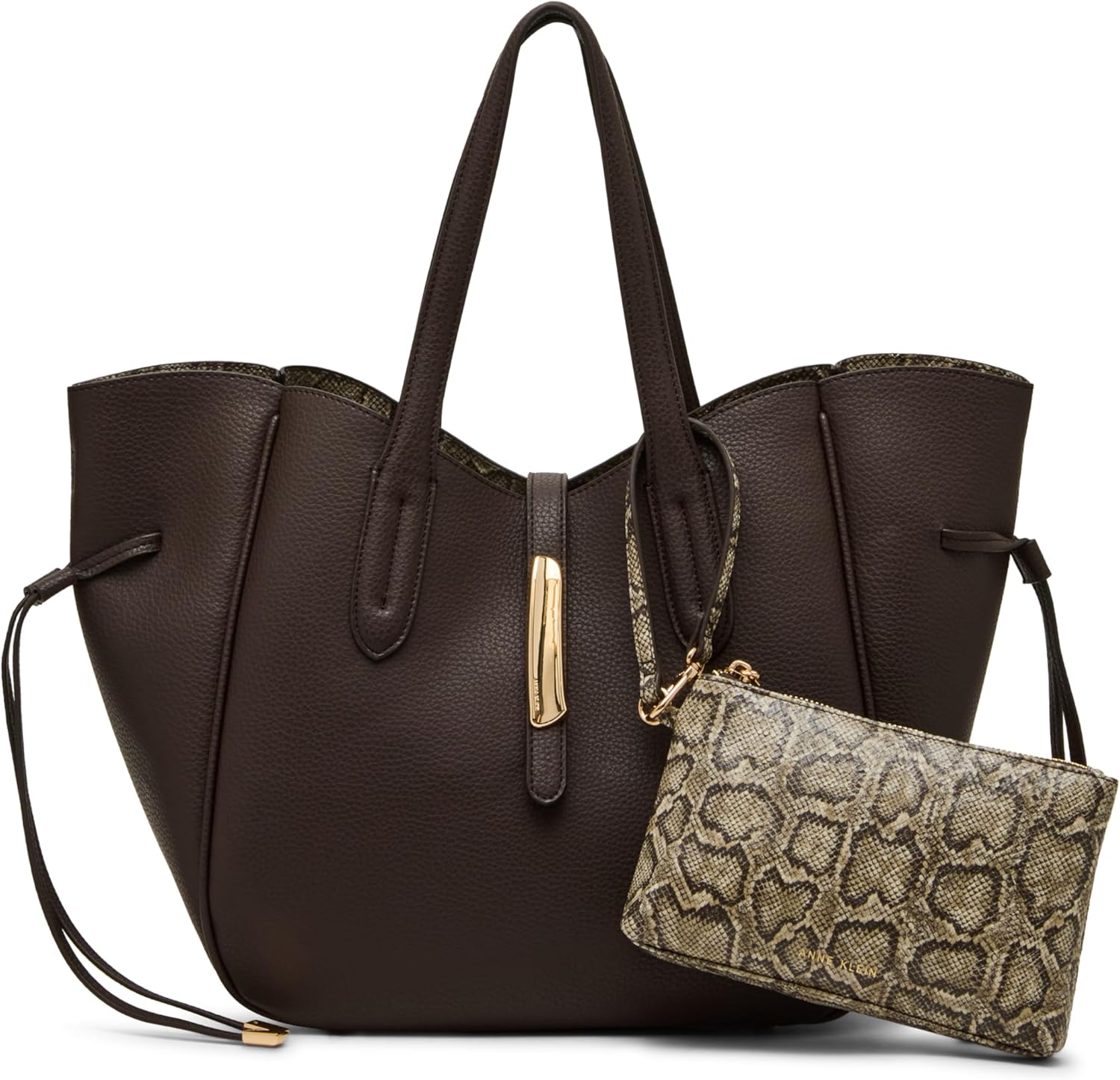 Anne Klein Women's Sculpted Plaque Large Tote with Pouch, Espresso - Image 2