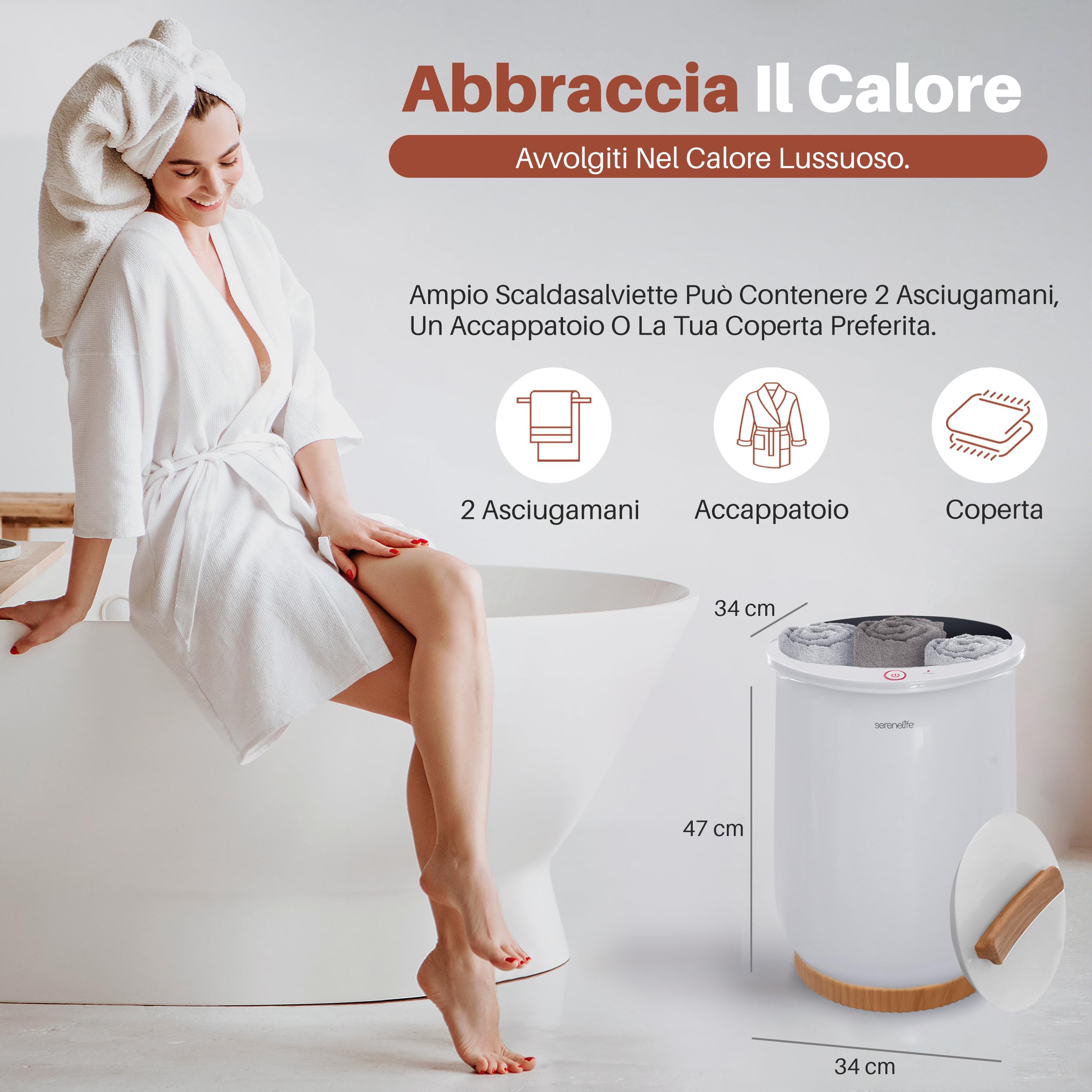 SereneLife Scaldasalviette Bianco, Scaldasalviette Grande per Spa e Bagno, Lusso Regalo per Lui e Lei, Spegnimento Automatico, Adatto a 2 Asciugamani Grandi, Coperte, Accappatoi, Pigiami (Bambù)