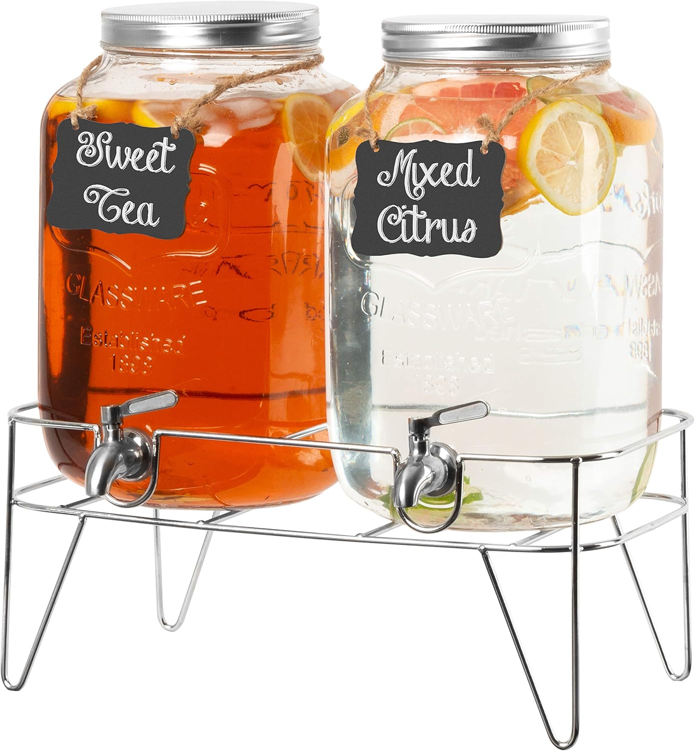 Buy 2 Pack of Outdoor Glass Beverage Dispensers with Sturdy Metal Bases & Stainless Steel