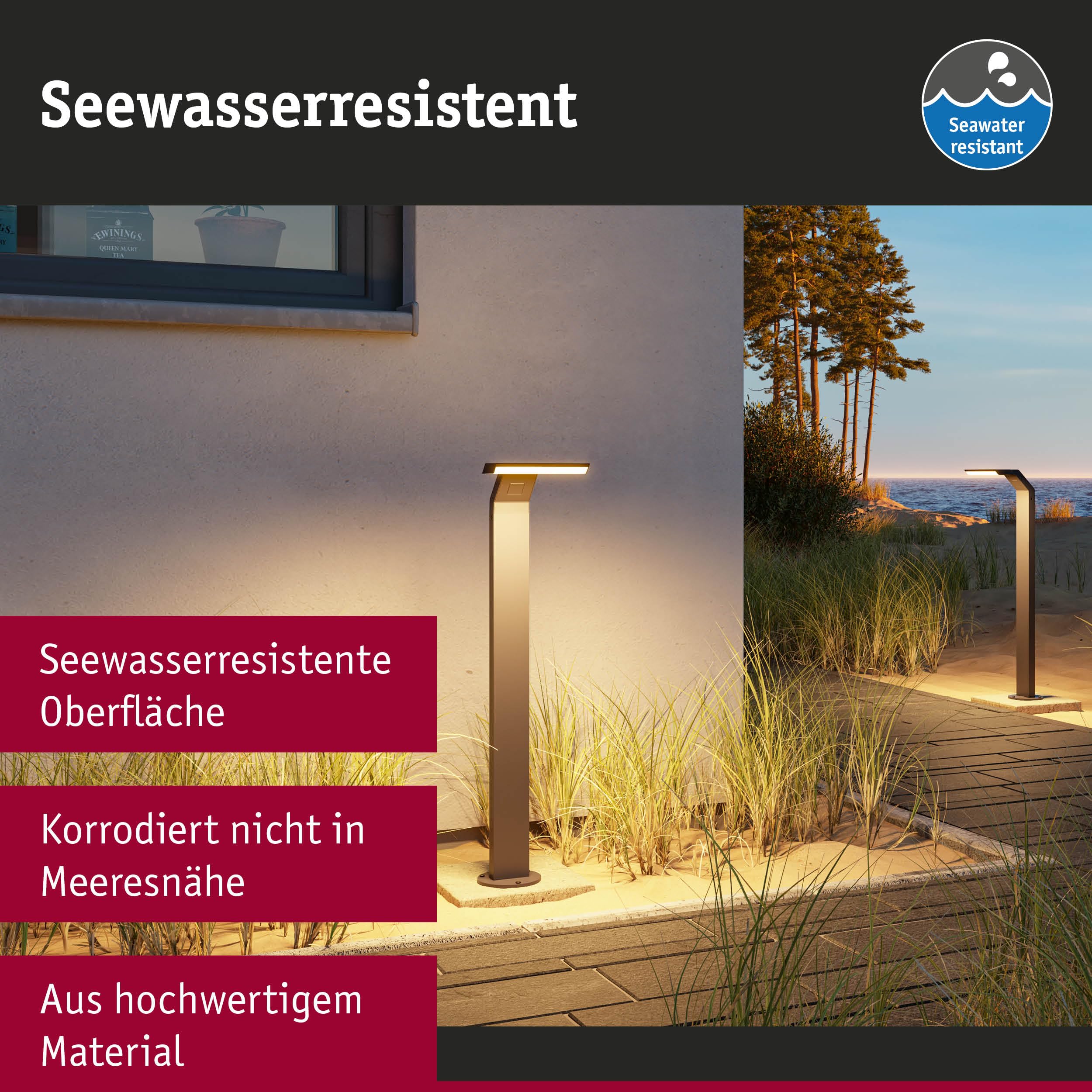 Paulmann 94828 LED Pollerleuchte Zenera IP44 10W 700lm 670mm Anthrazit Metall 3000K seewasserresistent