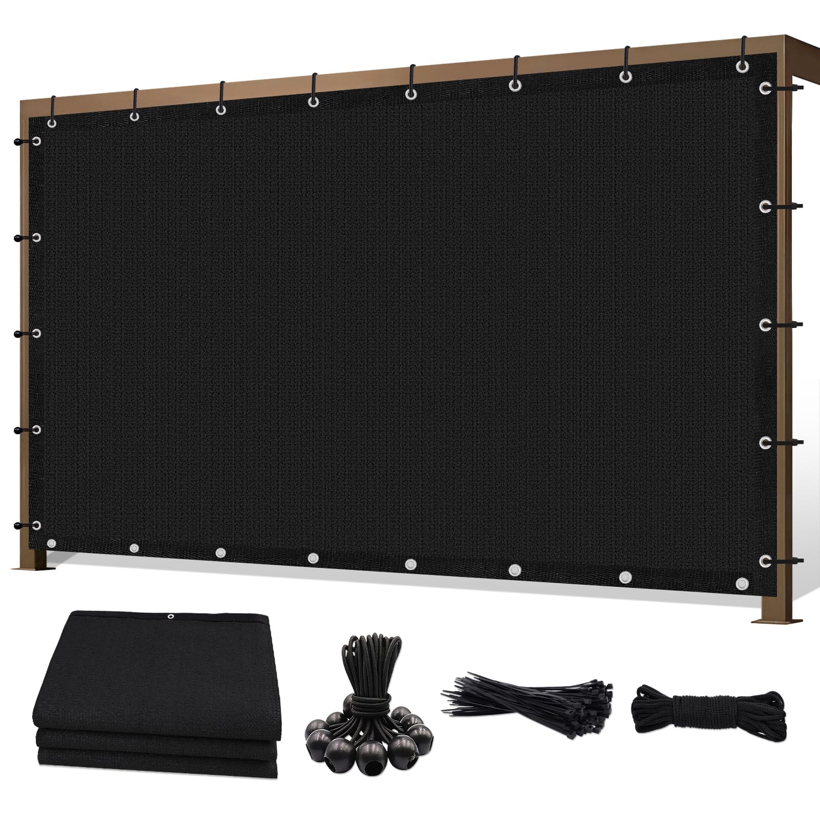 Sunocity 10'X 10' 90% Sun Shade Cloth Outdoor Patio Black Pergola Shades Cover Privacy Screen UV Block Porch Screens Canopy for Patio Outside Outdoor