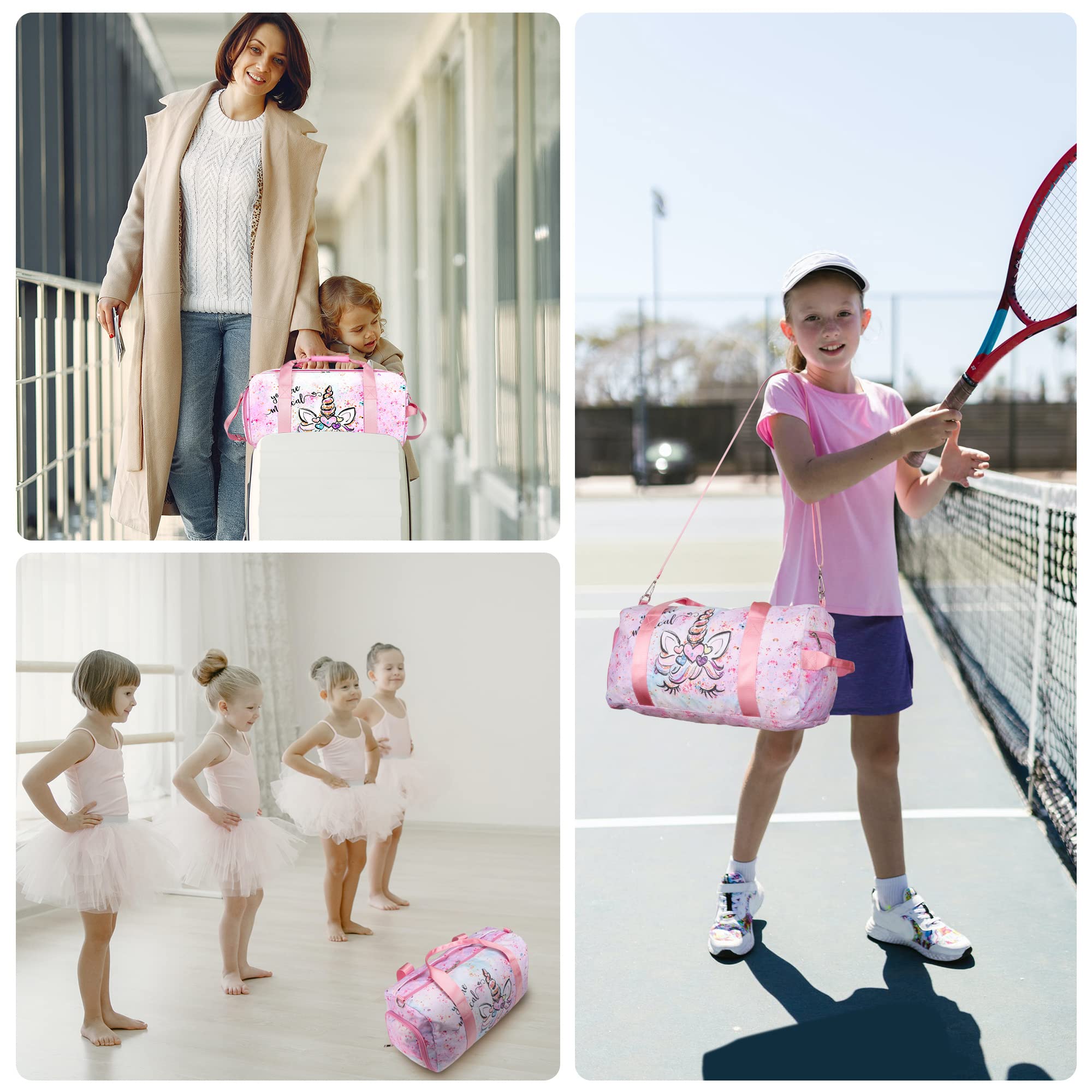 Sac de Sport Enfant,Sac de Danse Fille,Enfant Sac de Voyage avec Compartiment à Chaussures et Compartiment Humide
