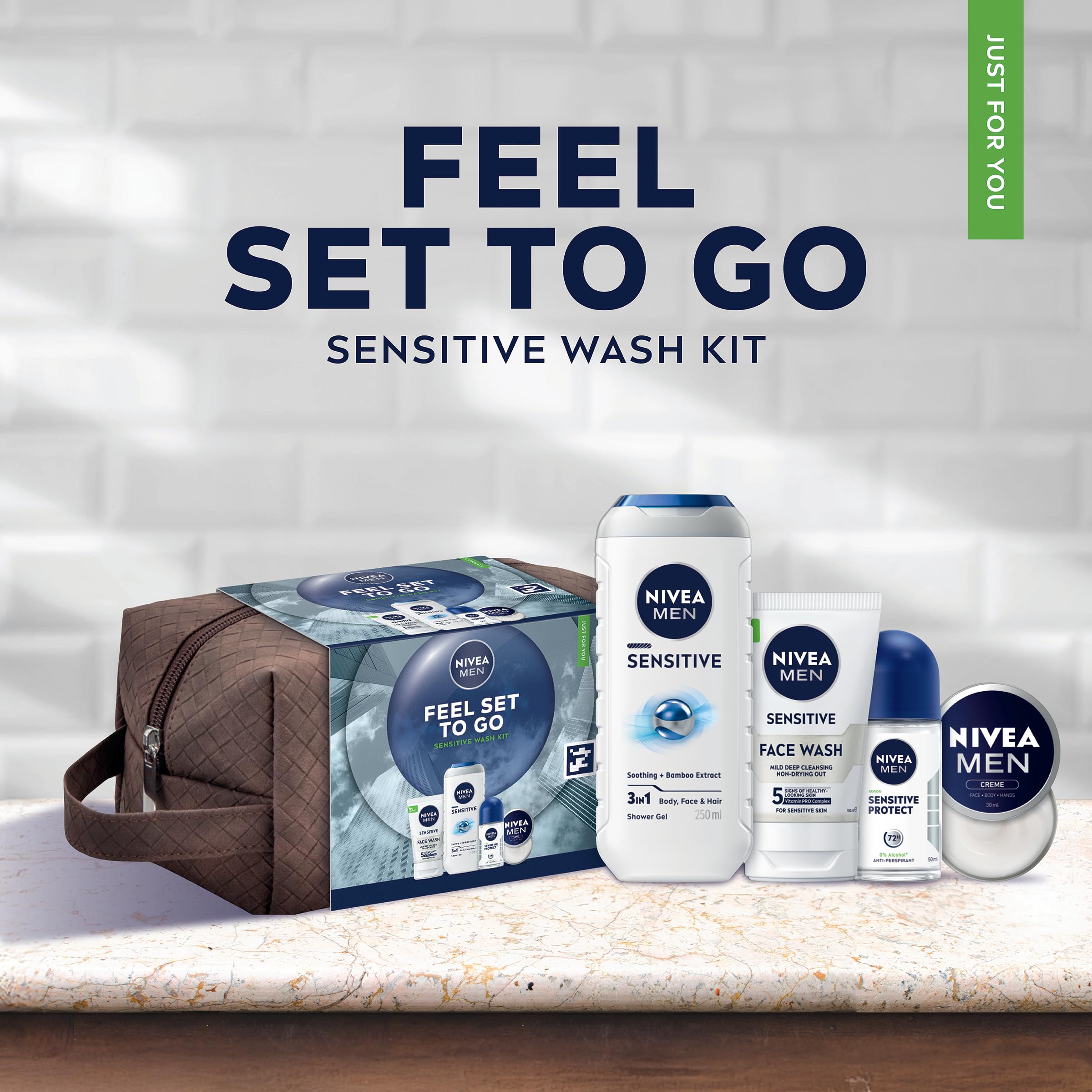 NIVEA MEN Feel Set To Go Gift Set (5 Products), Men's Grooming Gift, Includes Shower Gel, Face Wash, Anti-Perspirant - Image 3