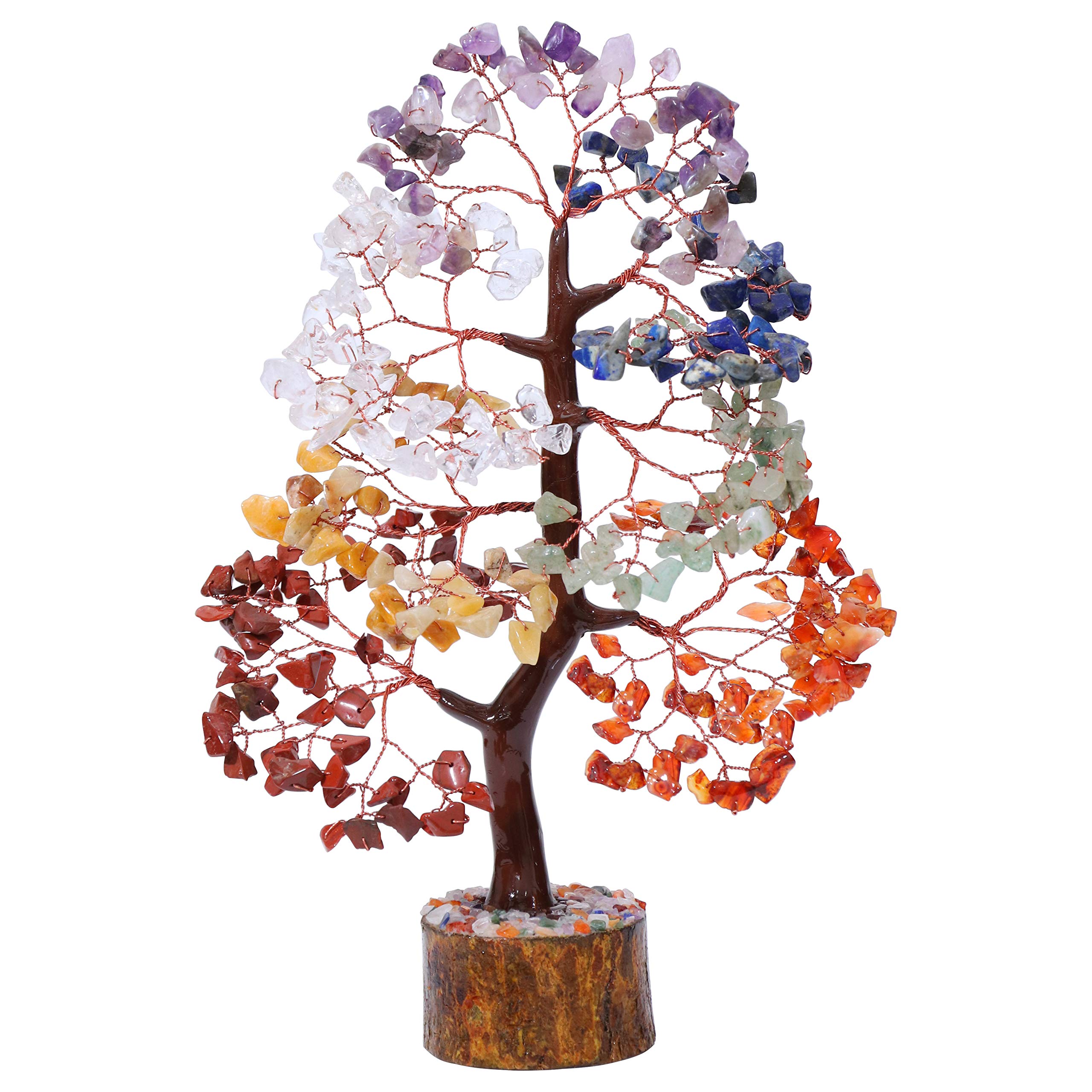 BEZAVO Seven Chakra Natural Healing Gemstone Crystal Bonsai Fortune Money Tree for Good Luck, Wealth & Prosperity-Home Office Decor Spiritual Gift Size 10-12 Inch