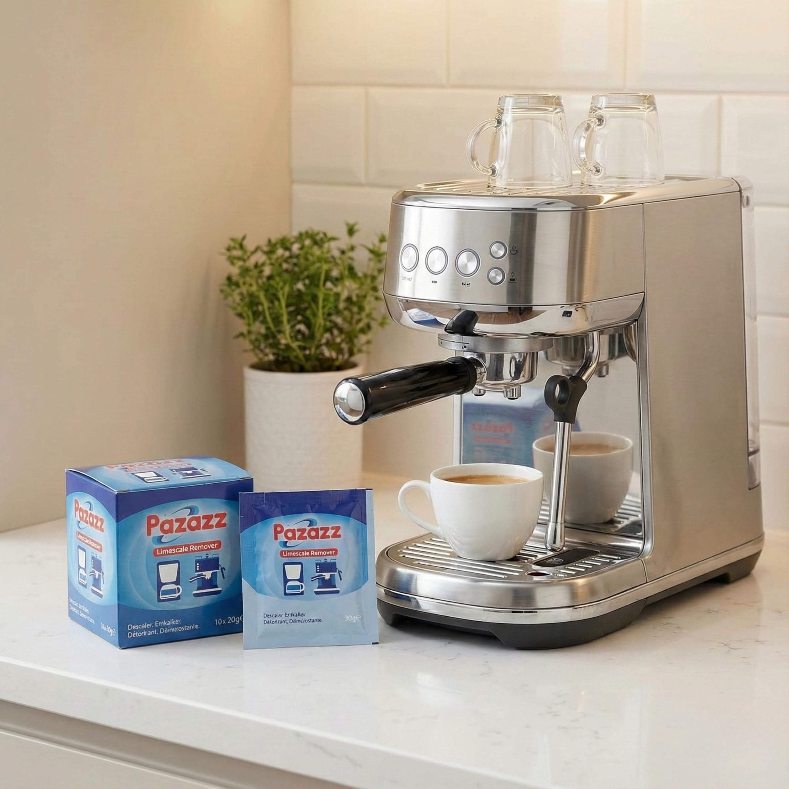PAZAZZ Decalcificante per Macchine da Caffè – Compatibile con De’Longhi, Sage, Gaggia, Krups, Dualit e Altri – Rimuove il Calcare – Rende 60.000ml – Confezione da 12