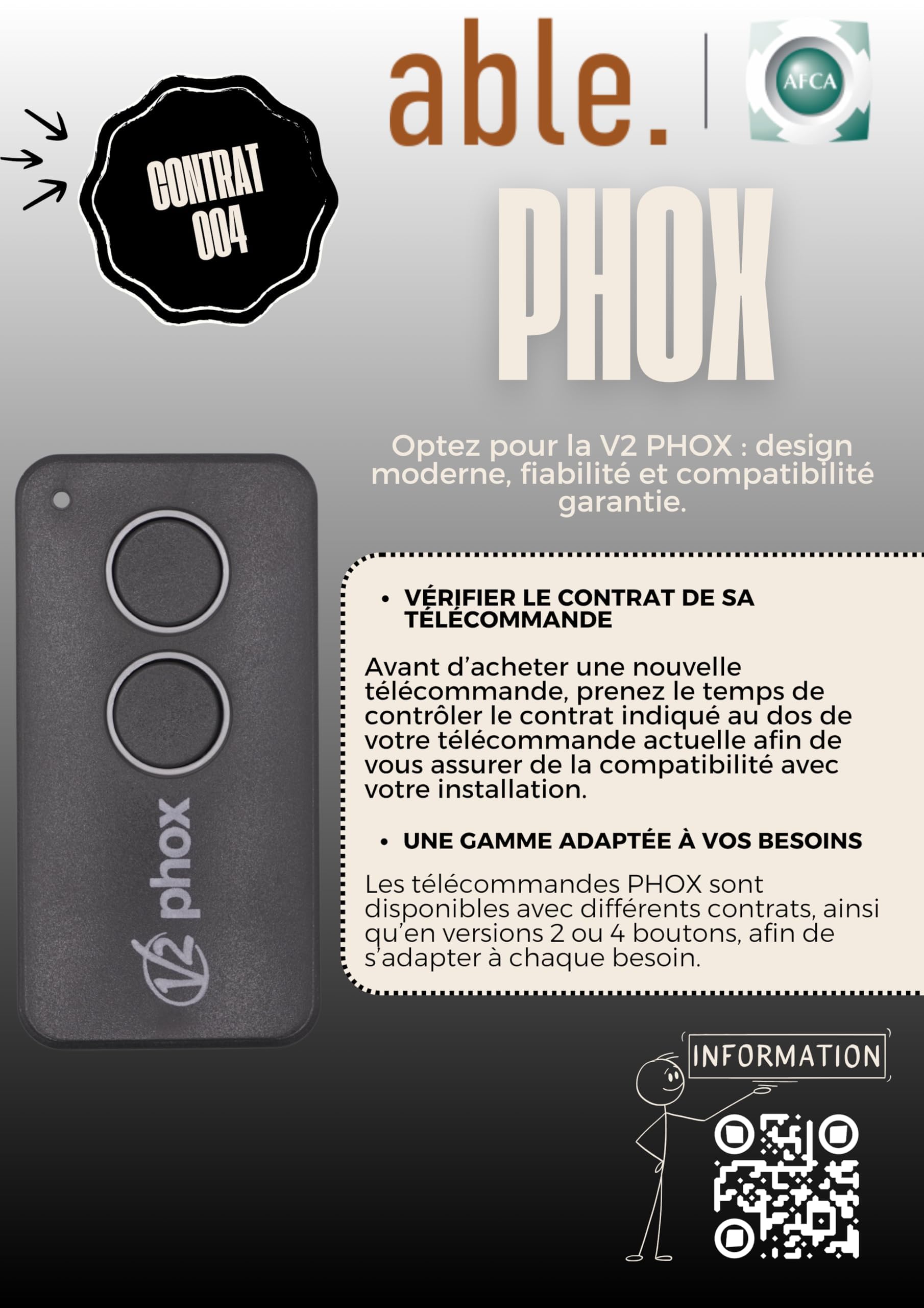 V2 PHOX 2 (CONTRAT 004) - Telecomando Ufficiale per Cancello e Garage - 2 Canali - 433,92 MHz Codice Variabile - Verifica il Tuo Contratto Prima dell'Acquisto + 1 Omaggio DOMOBIP