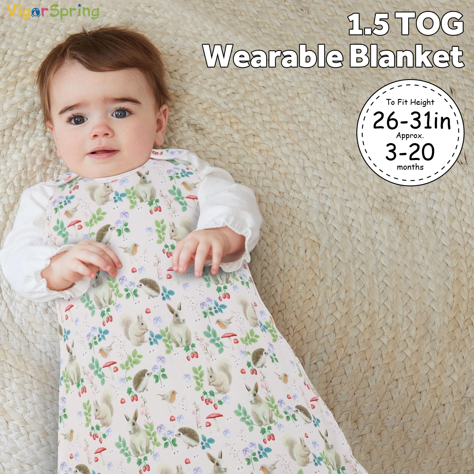 VigorSpring Warm Sleep Sack 1.5 Tog Wearable Blanket Baby Soft Cotton Baby Sleeping Bag 6-12 Months