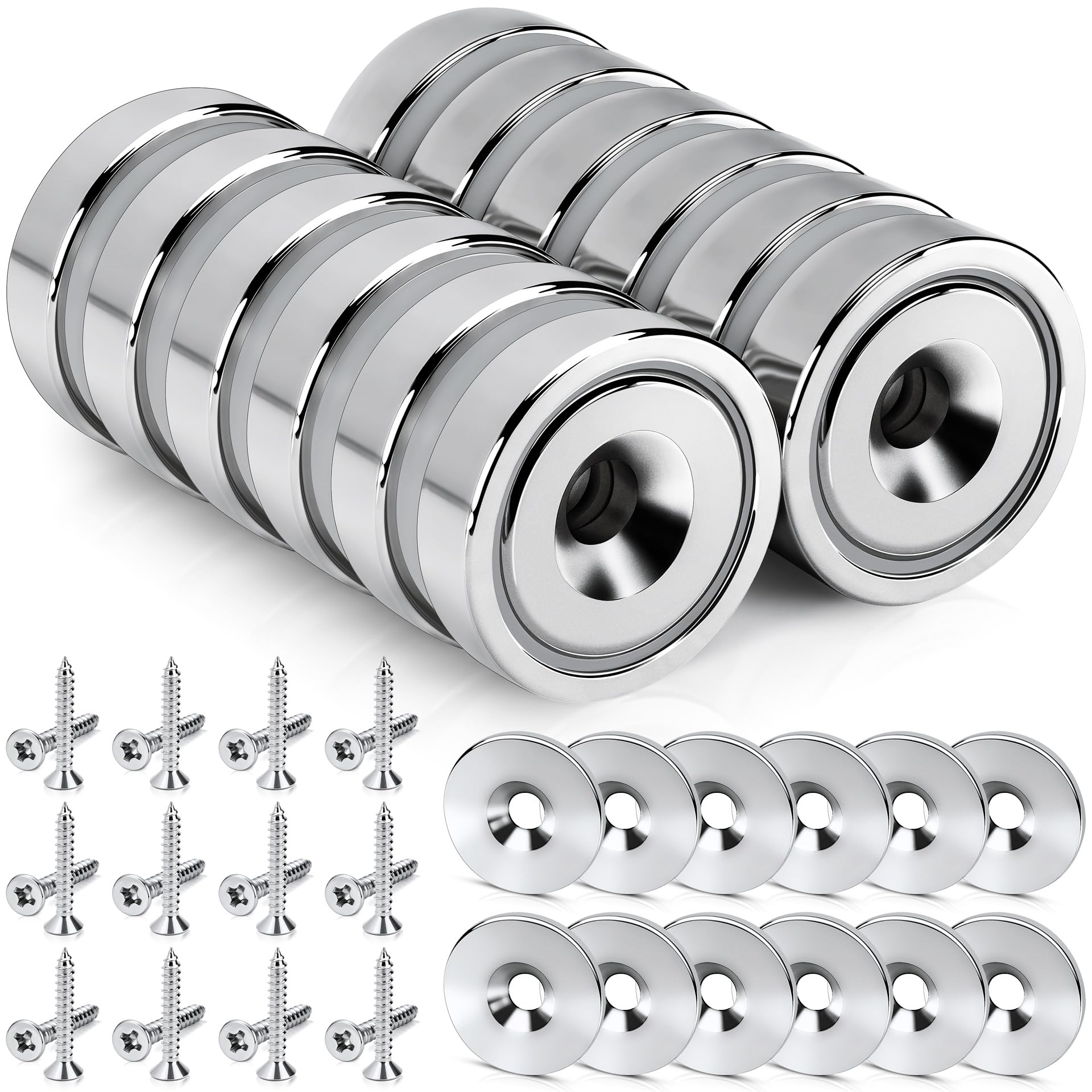 SENSEI Calamite Piccole Rotonde (16x5 mm, 6 kg) – Magneti per Zanzariere e Casa – con Viti – Set da 12 con Rondelle