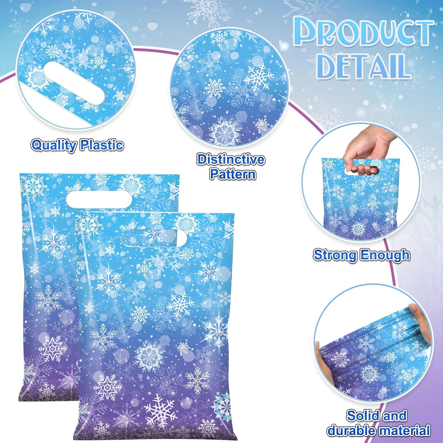 50 Pcs Winter Snowflake Party Favor Bags & Winter Snowflake Paper Plates and Napkins Set