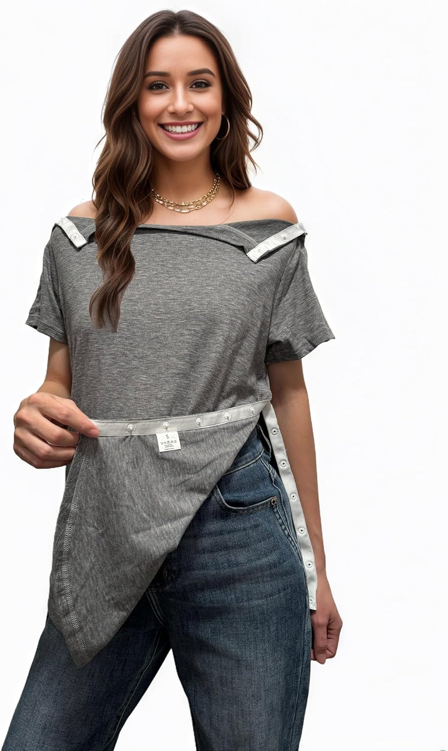 Youdiao Post Shoulder Surgery Shirt for Women Tear Away Snap Short Sleeve Rotator Cuff Recovery Must Haves Chemo Clothing