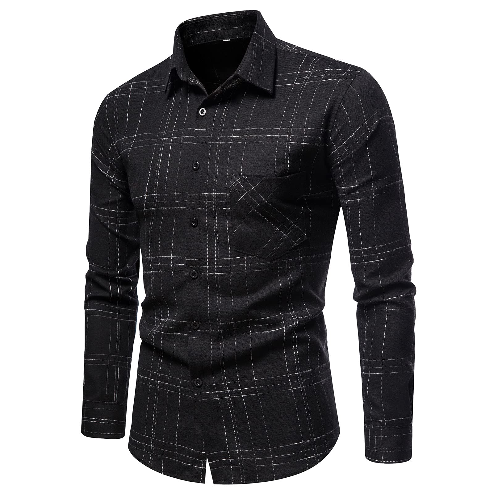 HOMISY Men's Long-Sleeve Plaid Flannel Shirt, Casual Slim Fit Regular Turn-Down Collar Comfortable Stretch Blouse Tops