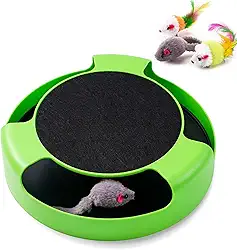 FYNIGO Brinquedos interativos para gatos com um rato de corrida e uma almofada de raspagem, pegue o mouse, arranhador de gato brinquedo de erva de gato, verde