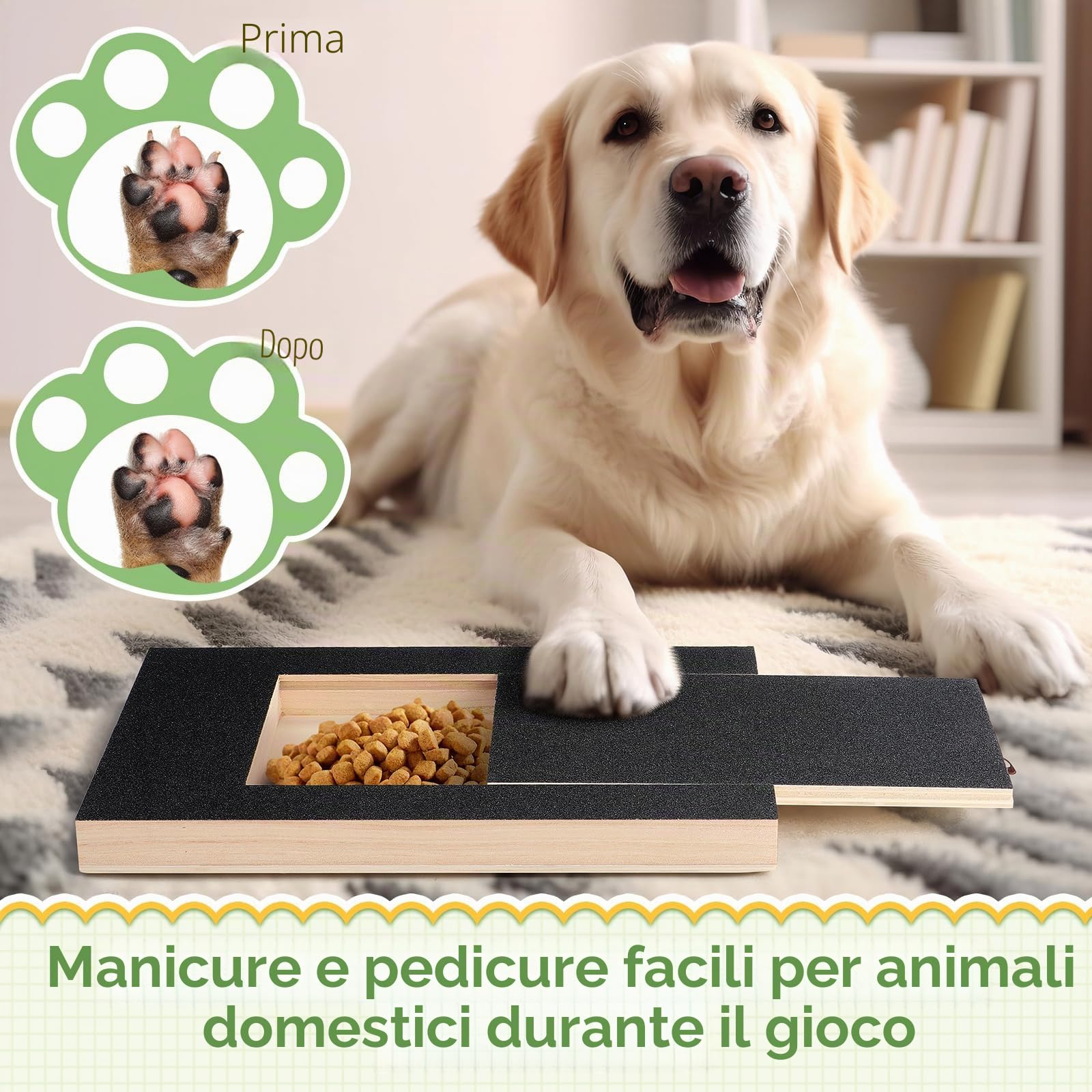 Tappetino Antigraffio per Cani, Tappetino per unghie per cani, Tiragraffi per cani, Tappetino AntiGraffio per Cane con Scatola per Spuntini Incorporato e 2 Carte Vetrate
