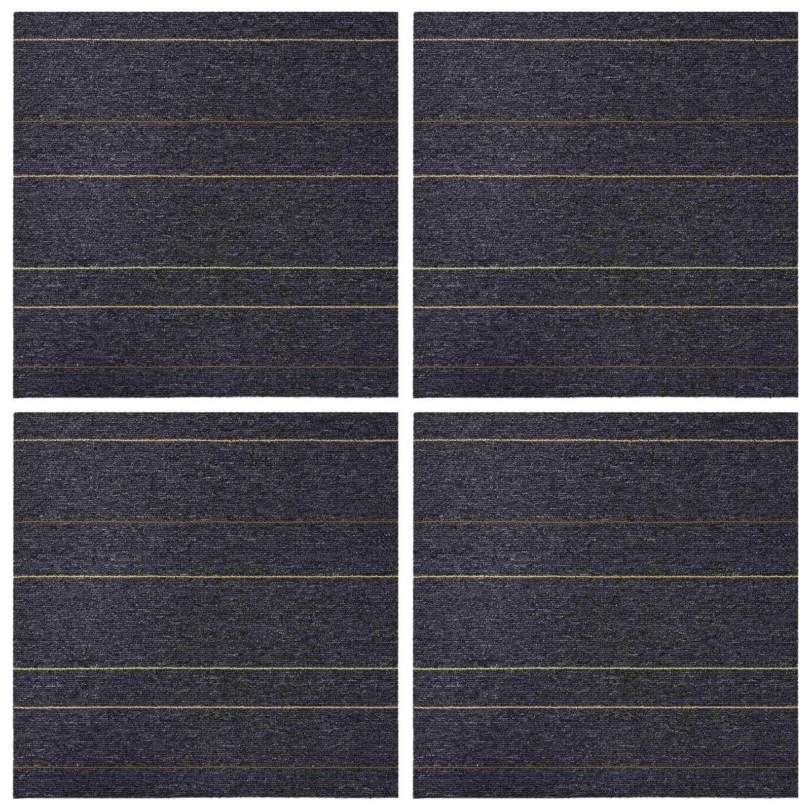 Teppichfliese Dunkelgrau mit Streifen 50 x 50 cm PP Bitumen 4 Stück schallabsorbierend flexible Bodenlösung für Wohnzimmer Schlafzimmer und Büro schutz und Komfort