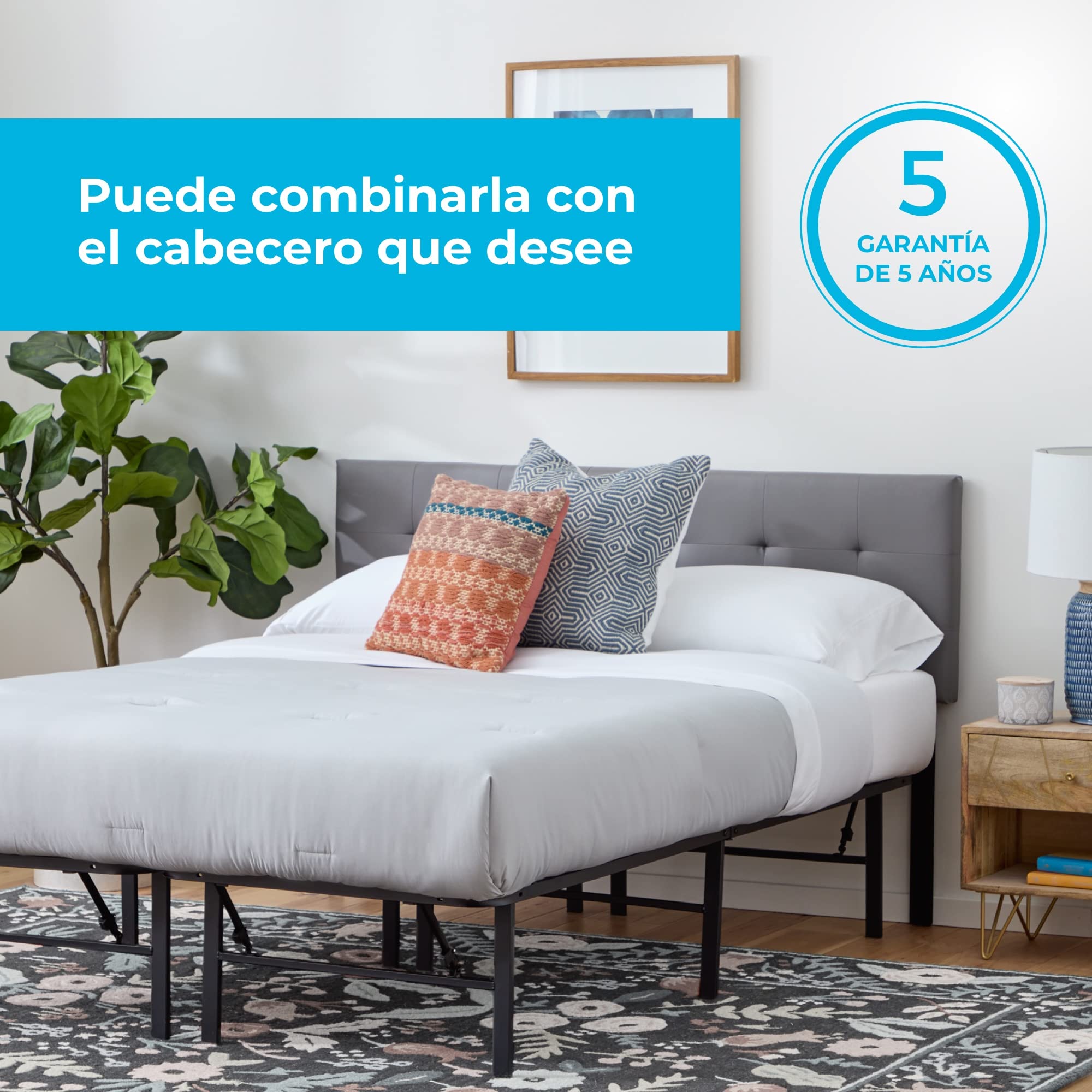 Linenspa Estructura Cama de Metal – Cama Plegable – Somier con patas 180x200 cm – Espacio Inferior de 33cm para Almacenamiento – Se Monta en 5 Minutos
