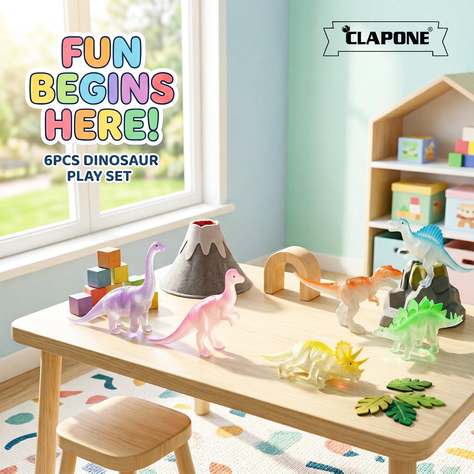 Dinosaur 6 Pcs Glow in Dark Mini Dinosaur Toy Set for Kids – Dino Action Figure Cupcake Toppers, Party Favors, Goody Bag Fillers, Classroom Prizes & Birthday Decorations for Boys & Girls 1