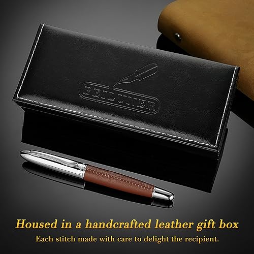 Miniatura 5 de BEILUNER 318 Bolígrafo de cuero de lujo, cuero de alta calidad cosido a mano, acabado cromado, repuesto de tinta Schmidt, juego de regalo para