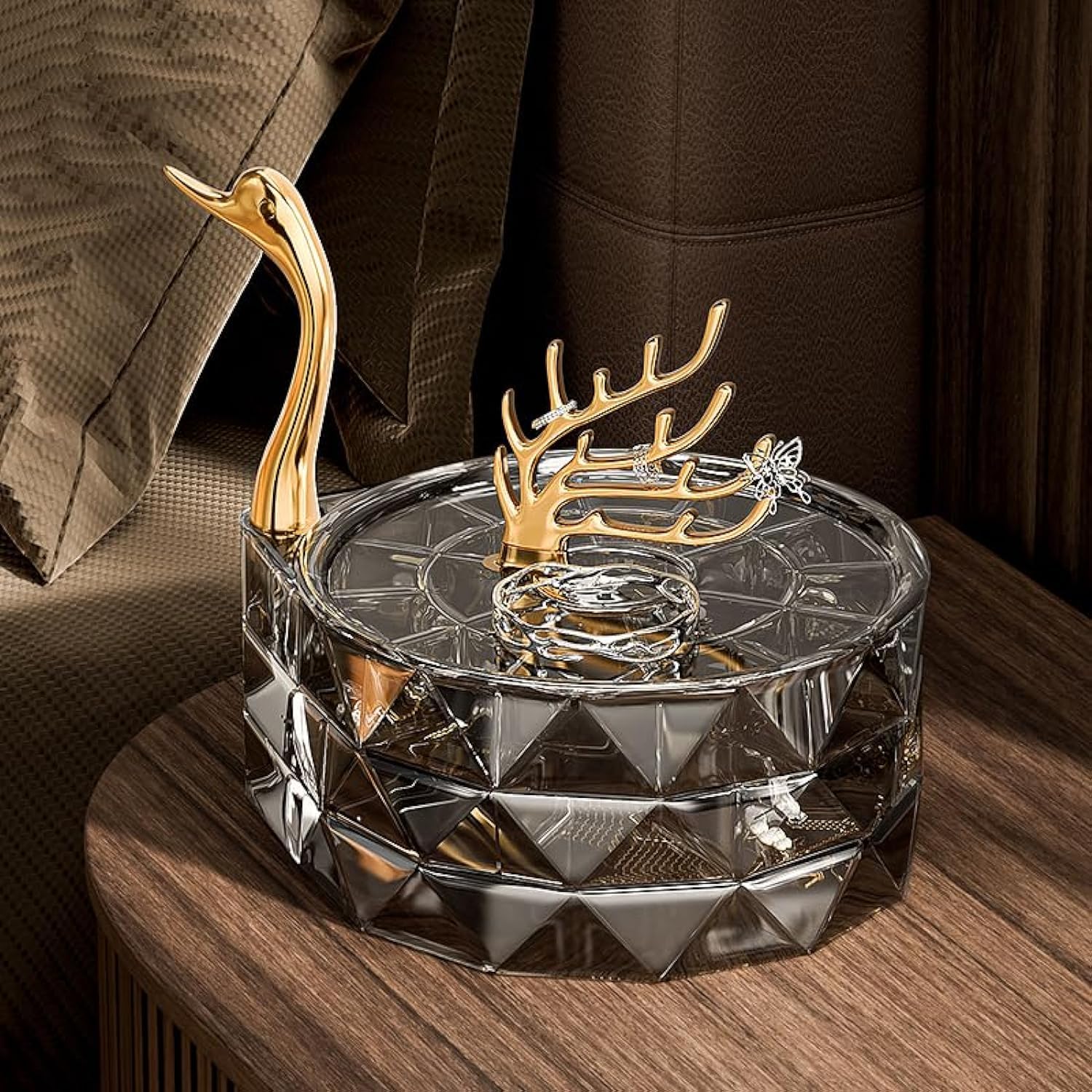 MILLTOJewelry Organizer Box, 3 Layer Clear Acrylic Jewelry Organizer, Waterproof and Dustproof Jewelry Display Case with Cover, Rotating Jewelry Tray Case for Rings, Earrings, Bracelets (Swan, Black)