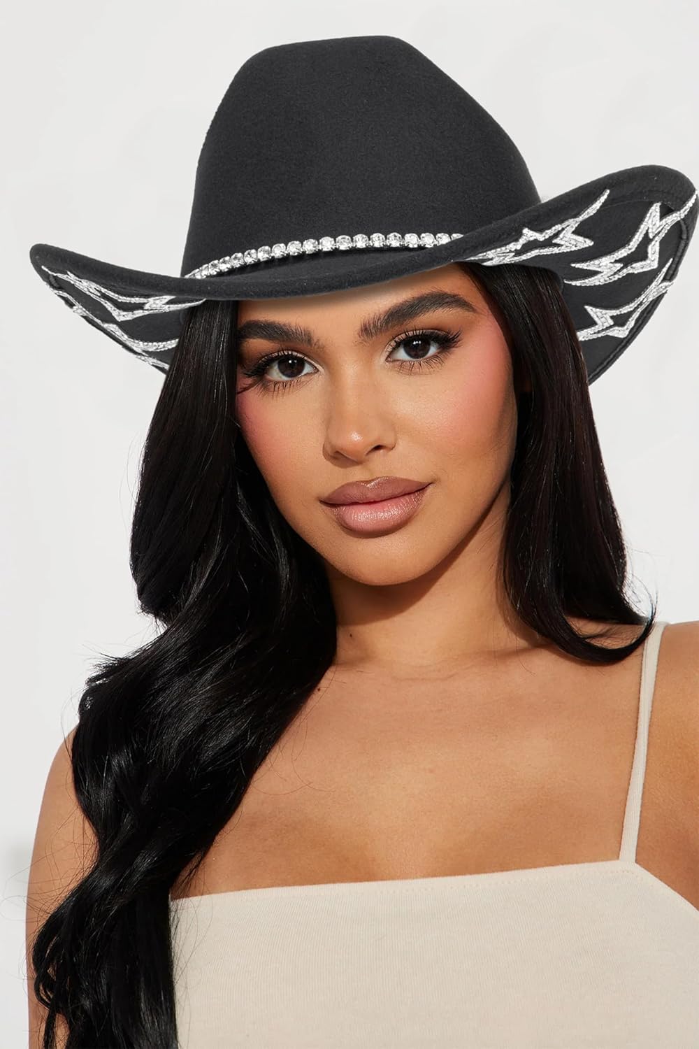 Rhinestone-Western-Cowboy-Hat for Womens Wide-Brim-Felt-Cowgirl-Hats Sparkly Disco Cap - Image 5