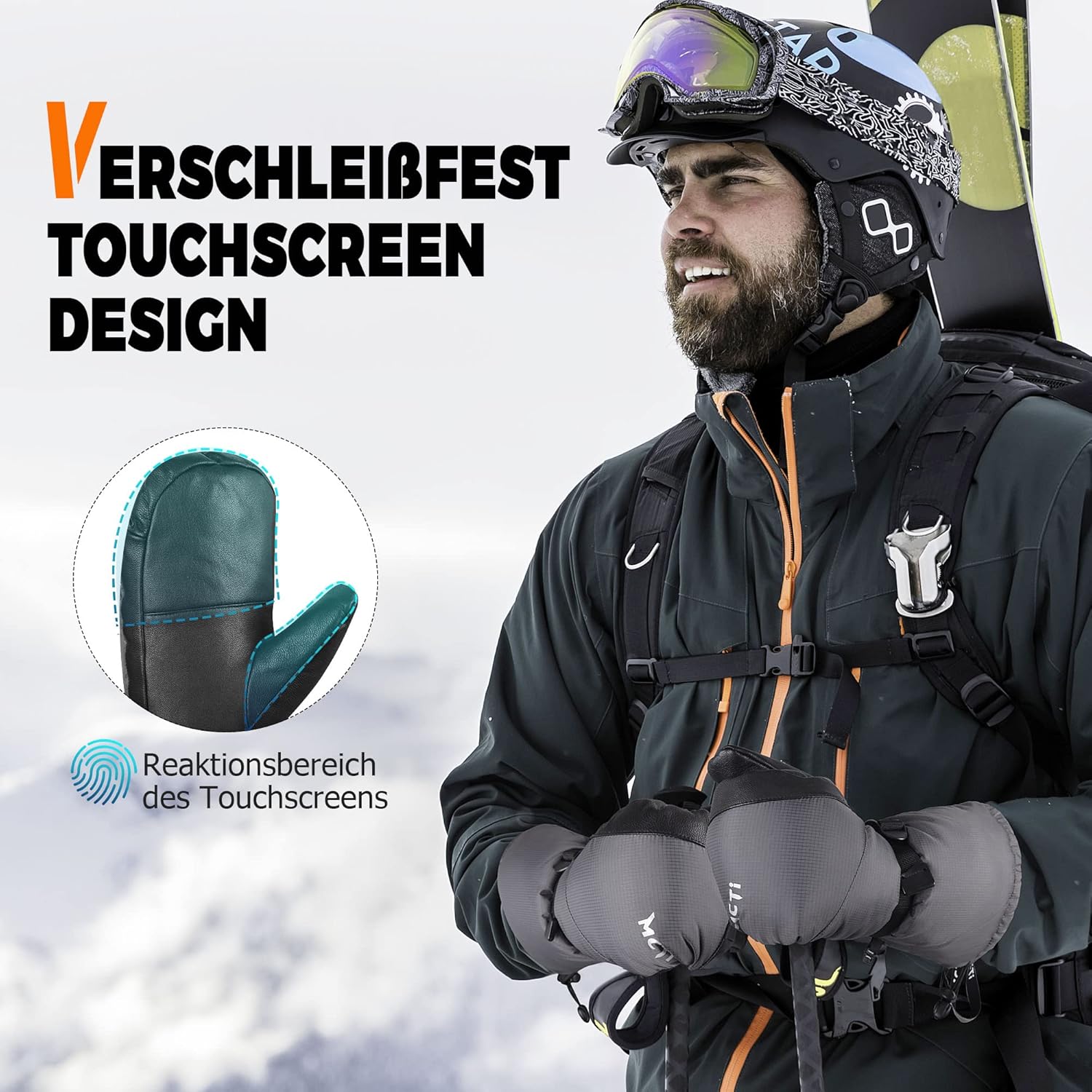 Funkcia dotykovej obrazovky lyžiarskych rukavíc Kineed