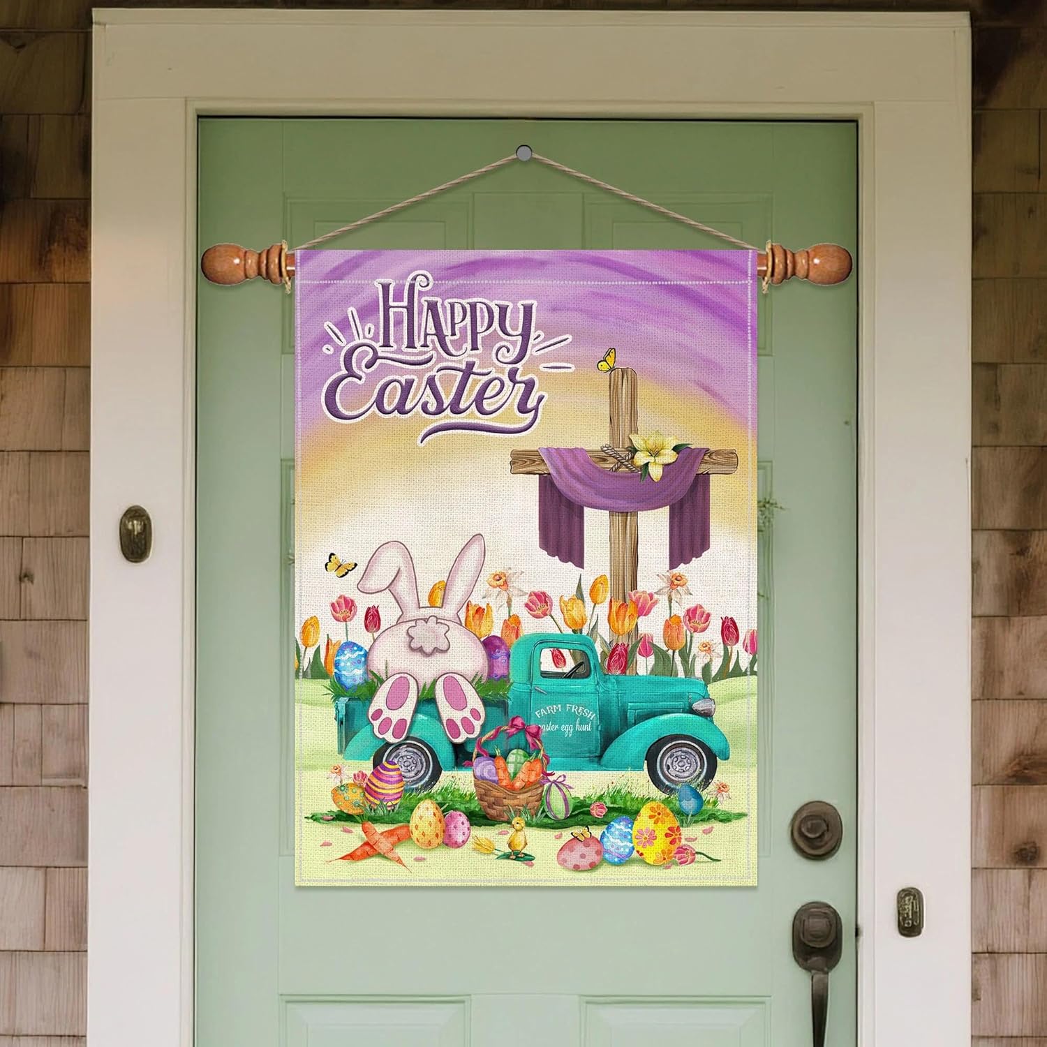 Bonsai Tree Easter Flag, Easter Flags 28 x 40 Double Sided, Happy Bunny Eggs Truck Yard for Outside Home Decor - Image 7