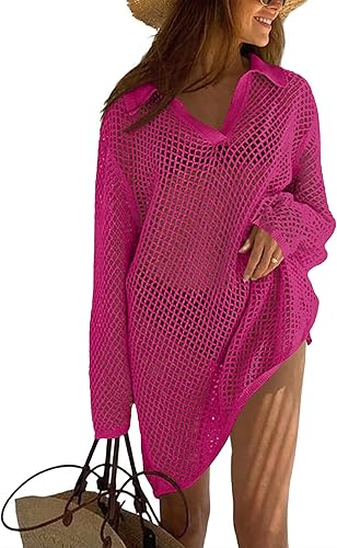 Ekouaer Womens Crochet Cover Ups Tops Sexy Swim Coverup 2026 Bathing Suit Sweater Shirts Vacation Outfit