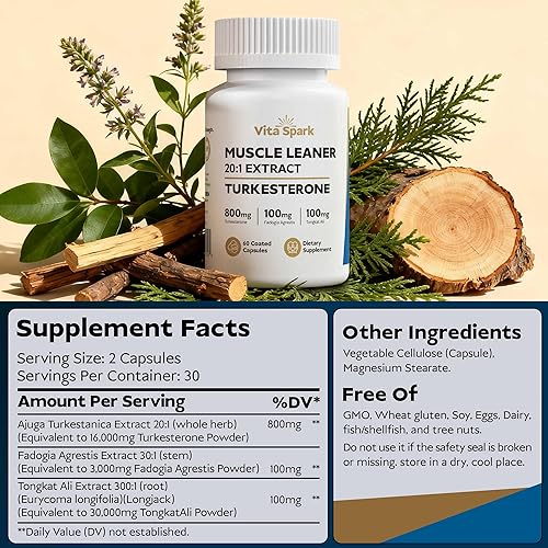 Miniatura 2 de Turkesterone Muscle Leaner - Extracto 20:1 16,000 mg con Tongkat Ali y Fadogia Agrestis, suplemento masculino de alta potencia para rendimiento,