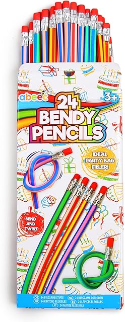 abeec 24 Bendy Pencils  Pack Includes 24 Assorted Bendy Colouring Pencils in 4 Assorted - Party Bags Fillers For Kids Age 3+