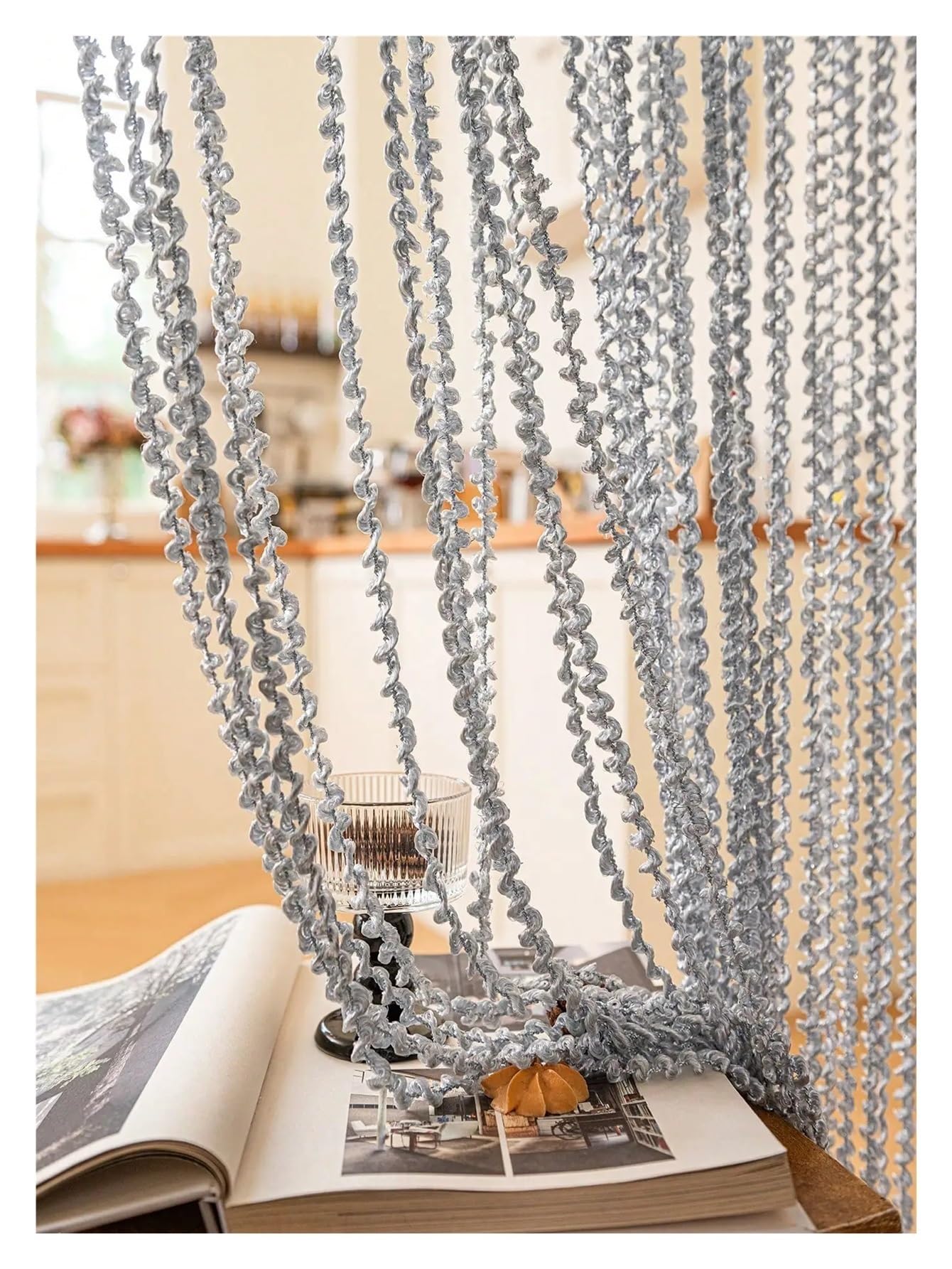 ERHTGUO Twisted String Curtain – Sheer Tassel Room Divider, Home Decor, Wedding Backdrop For Living Bedroom(Grey)