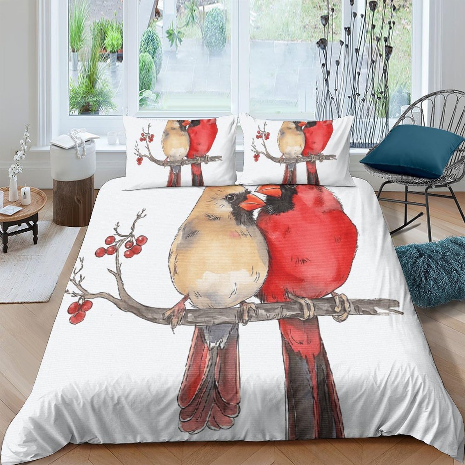 Ctjqhvkz Style-3 3D Printed Red Cardinal Bird Fitted Sheet Microfiber Soft Bedroom Decor Branch Lovers Mattress Cover For Home And Guest Room Single（135X200cm）